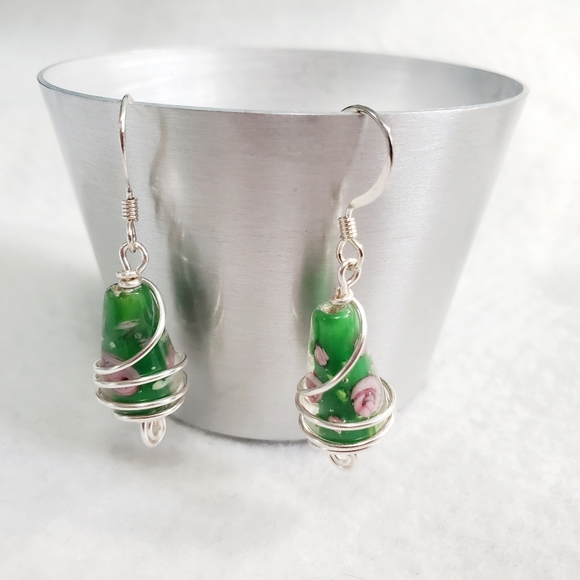 Lampwork Wire Wrapped Earrings - Picture 3 of 4